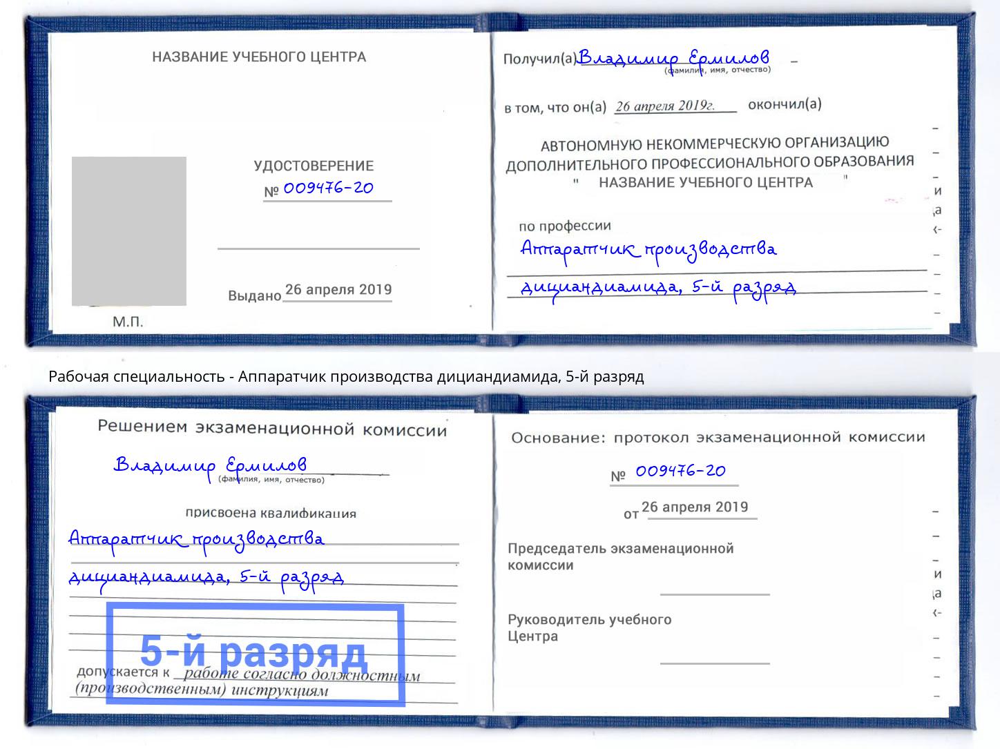 корочка 5-й разряд Аппаратчик производства дициандиамида Ялуторовск