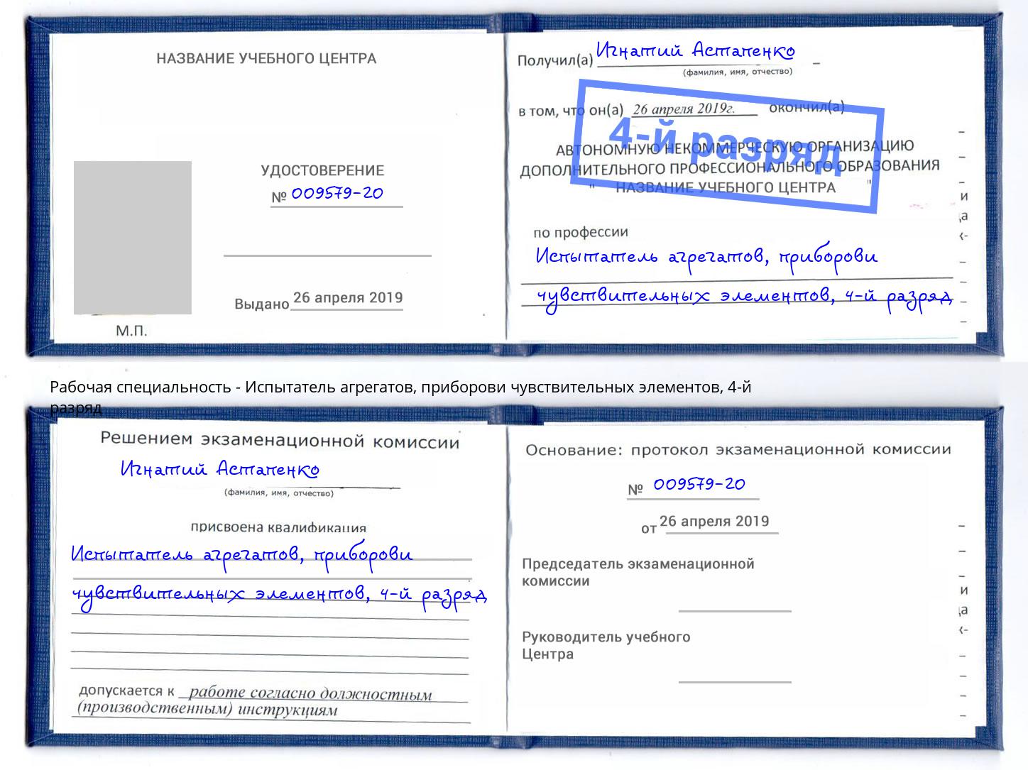 корочка 4-й разряд Испытатель агрегатов, приборови чувствительных элементов Ялуторовск