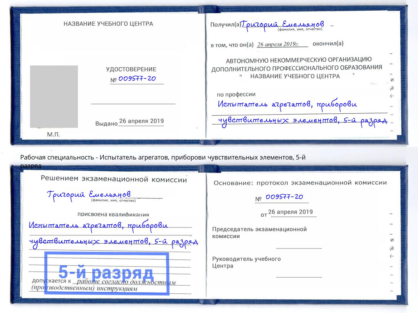 корочка 5-й разряд Испытатель агрегатов, приборови чувствительных элементов Ялуторовск