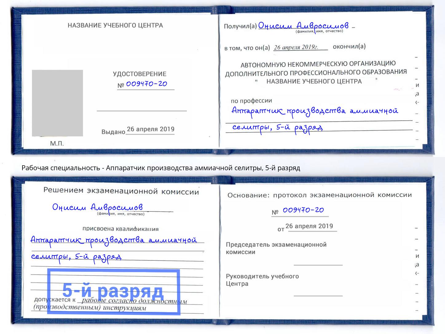 корочка 5-й разряд Аппаратчик производства аммиачной селитры Ялуторовск