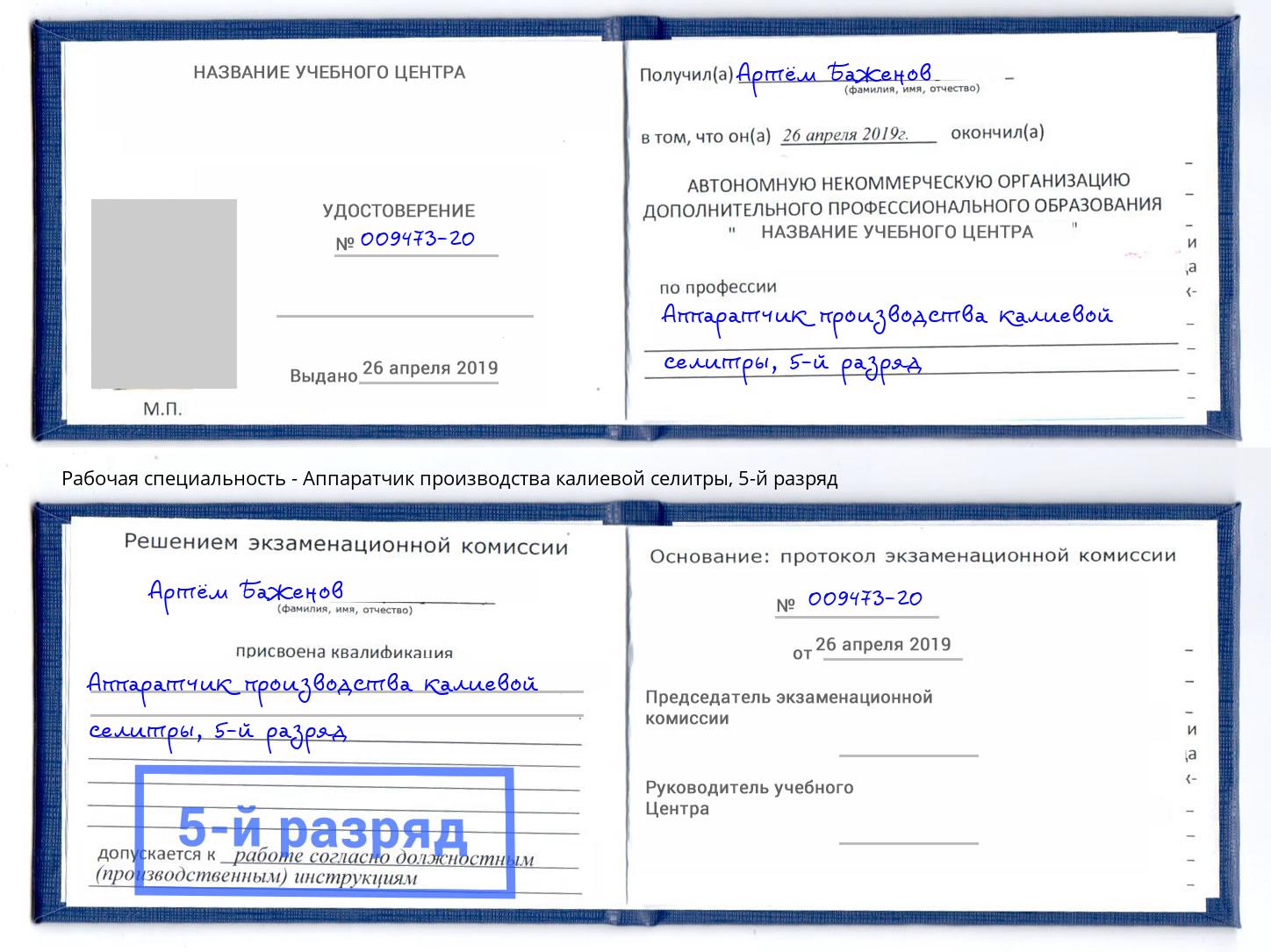 корочка 5-й разряд Аппаратчик производства калиевой селитры Ялуторовск