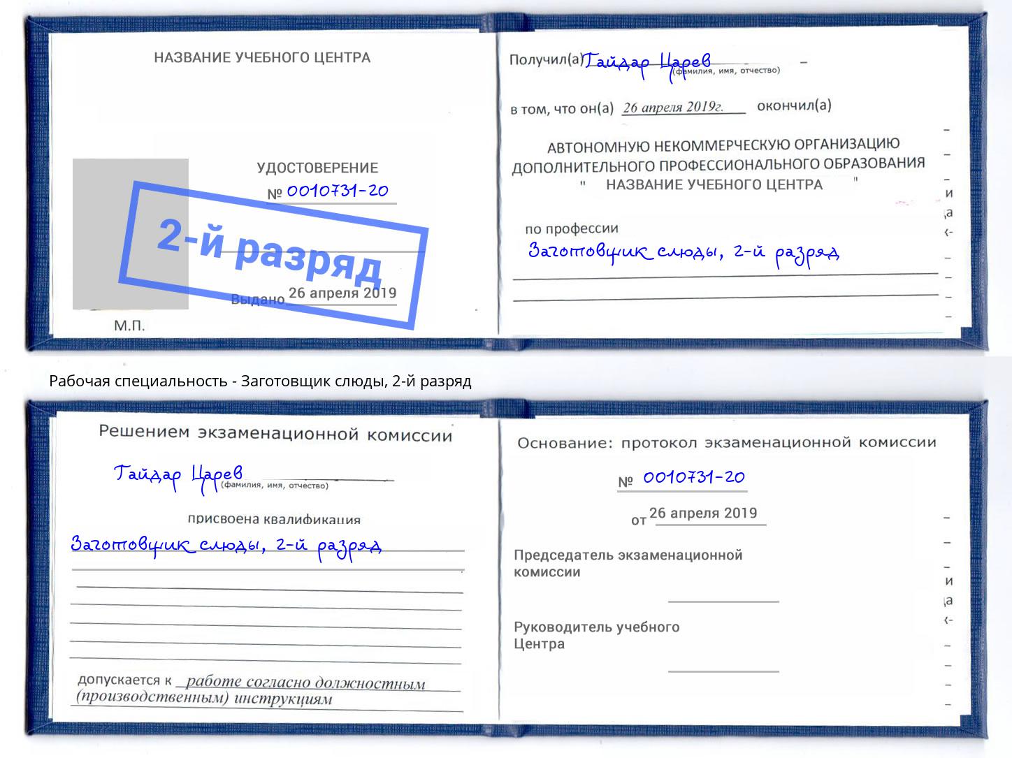 корочка 2-й разряд Заготовщик слюды Ялуторовск