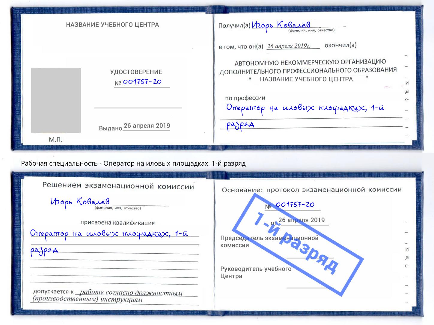 корочка 1-й разряд Оператор на иловых площадках Ялуторовск