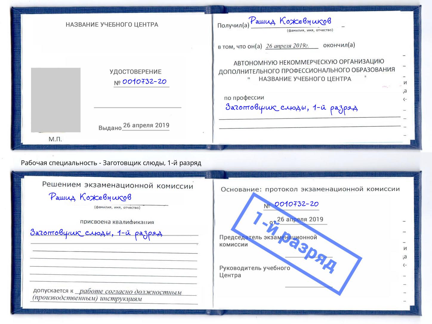корочка 1-й разряд Заготовщик слюды Ялуторовск