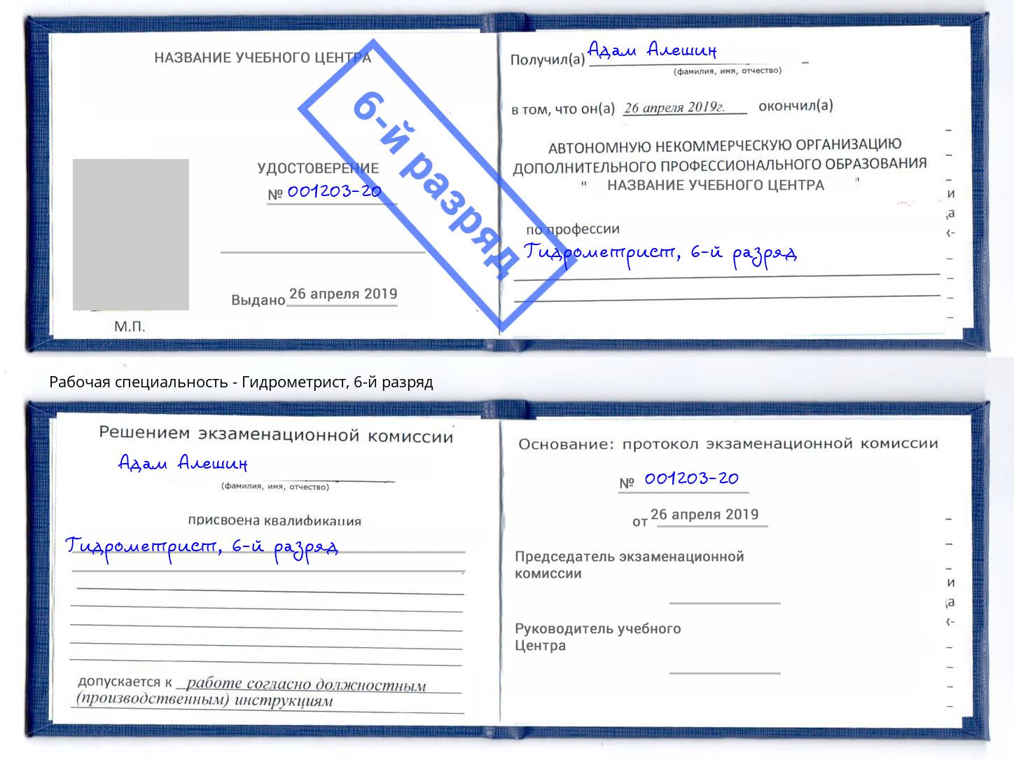 корочка 6-й разряд Гидрометрист Ялуторовск