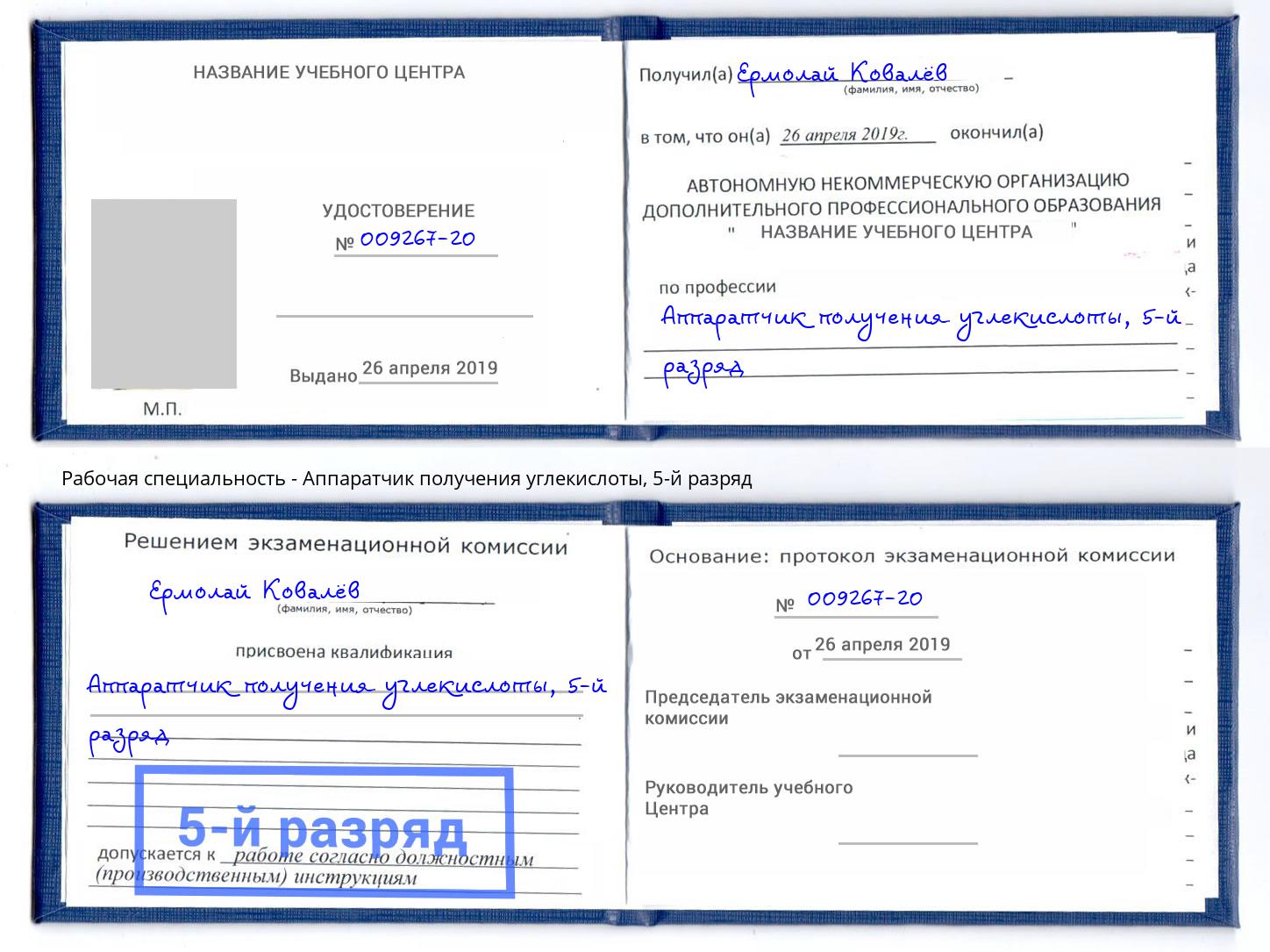 корочка 5-й разряд Аппаратчик получения углекислоты Ялуторовск