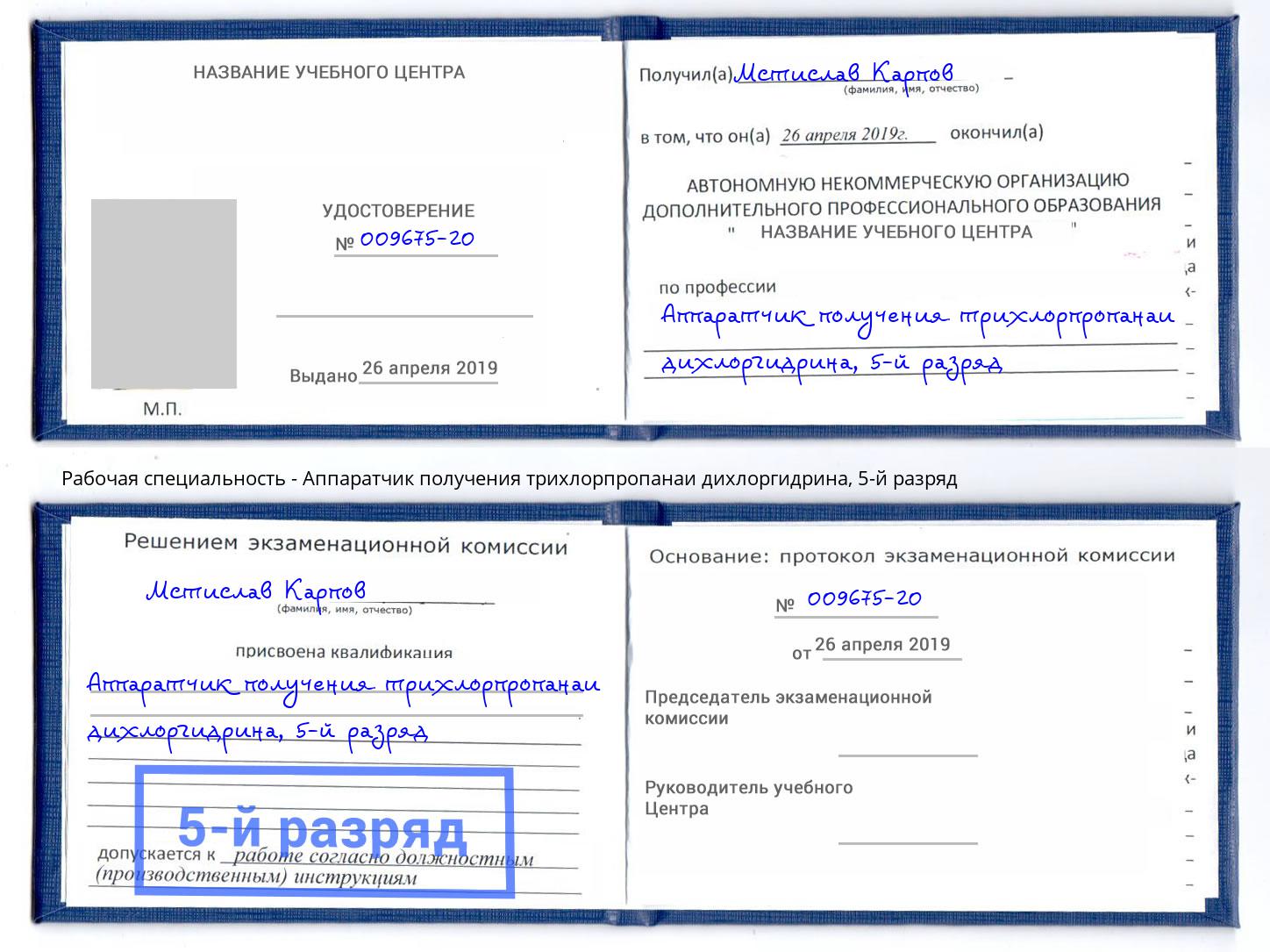 корочка 5-й разряд Аппаратчик получения трихлорпропанаи дихлоргидрина Ялуторовск