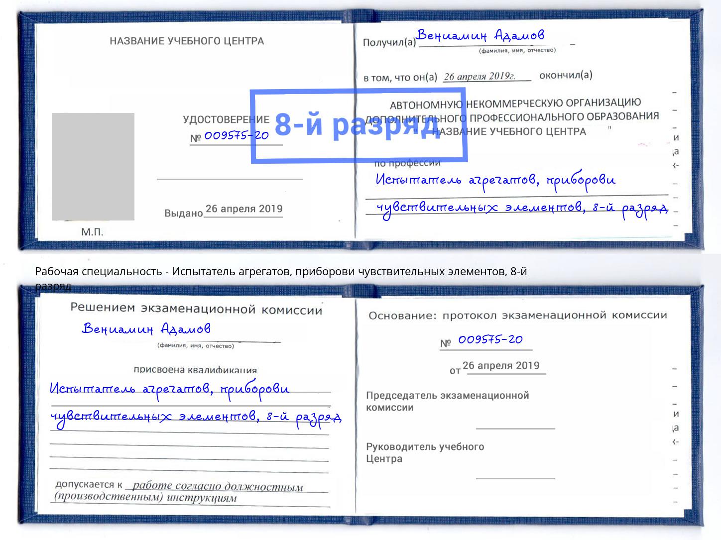корочка 8-й разряд Испытатель агрегатов, приборови чувствительных элементов Ялуторовск